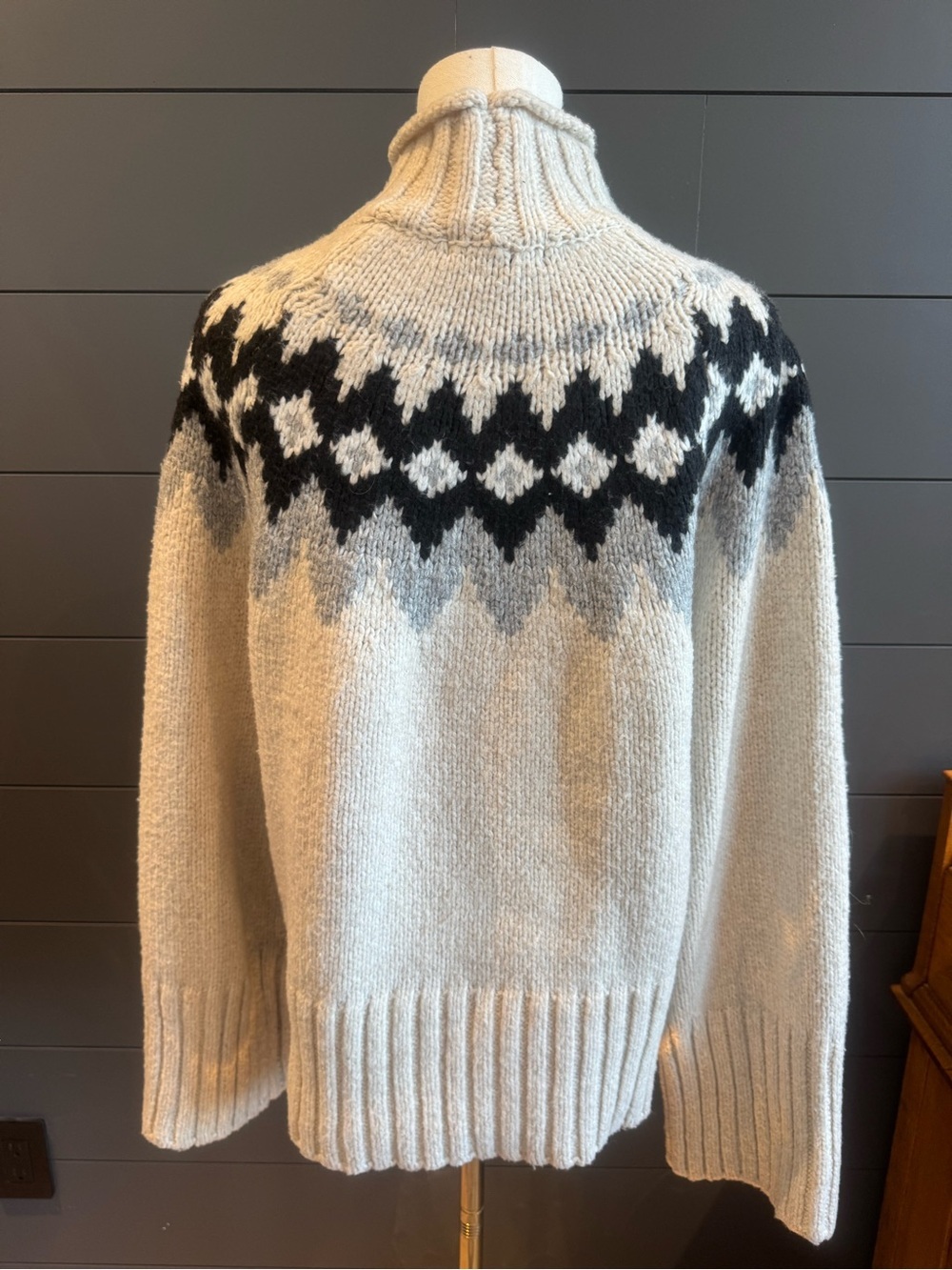 Sanctuary Fair Isle Turtleneck Cream and Black Nordic Yoke Cozy Chunky Sweater - Picture 3 of 6